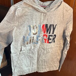 Tommy Hilfiger Light Heather Gray Logo Hoodie with Multicolor Metallic Print